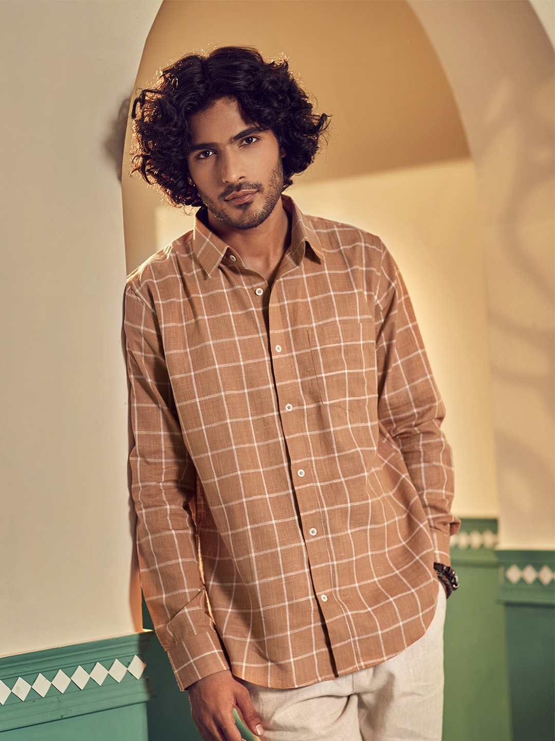 

Earthpiece Relaxed Grid Tattersall Checks Checked Pure Cotton Casual Shirt, Rust