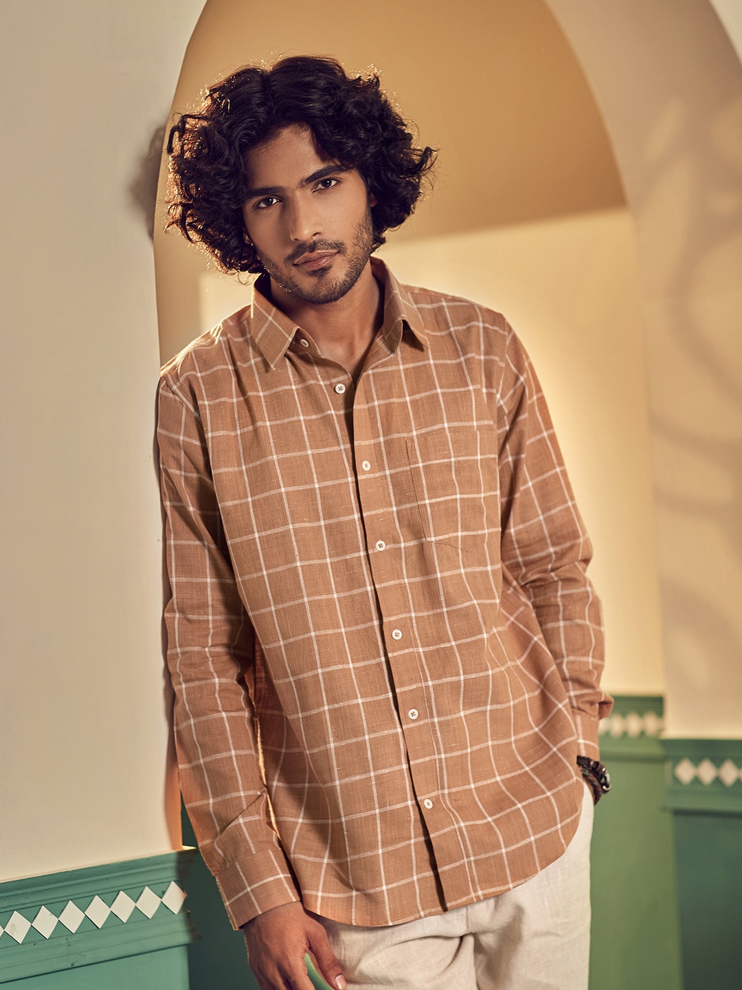 

Earthpiece Relaxed Grid Tattersall Checks Checked Pure Cotton Casual Shirt, Rust