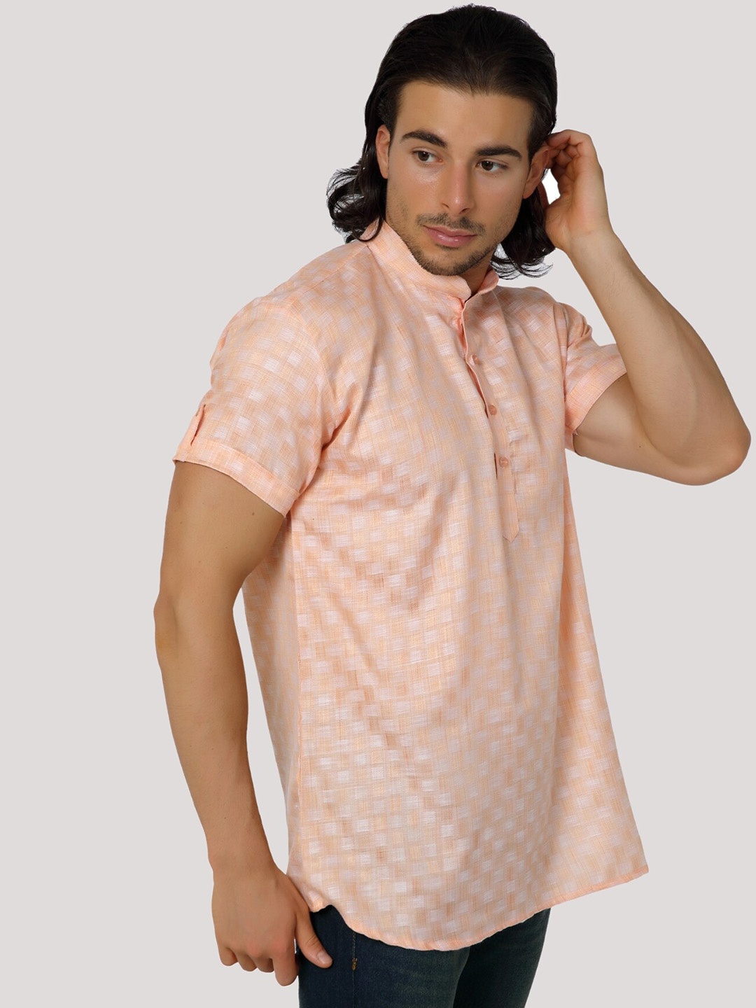 

MAG Abstract Woven Design Straight Kurta, Coral