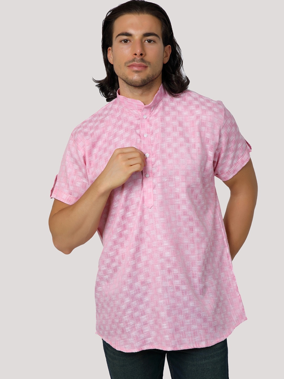 

MAG Abstract Woven Design Straight Kurta, Pink