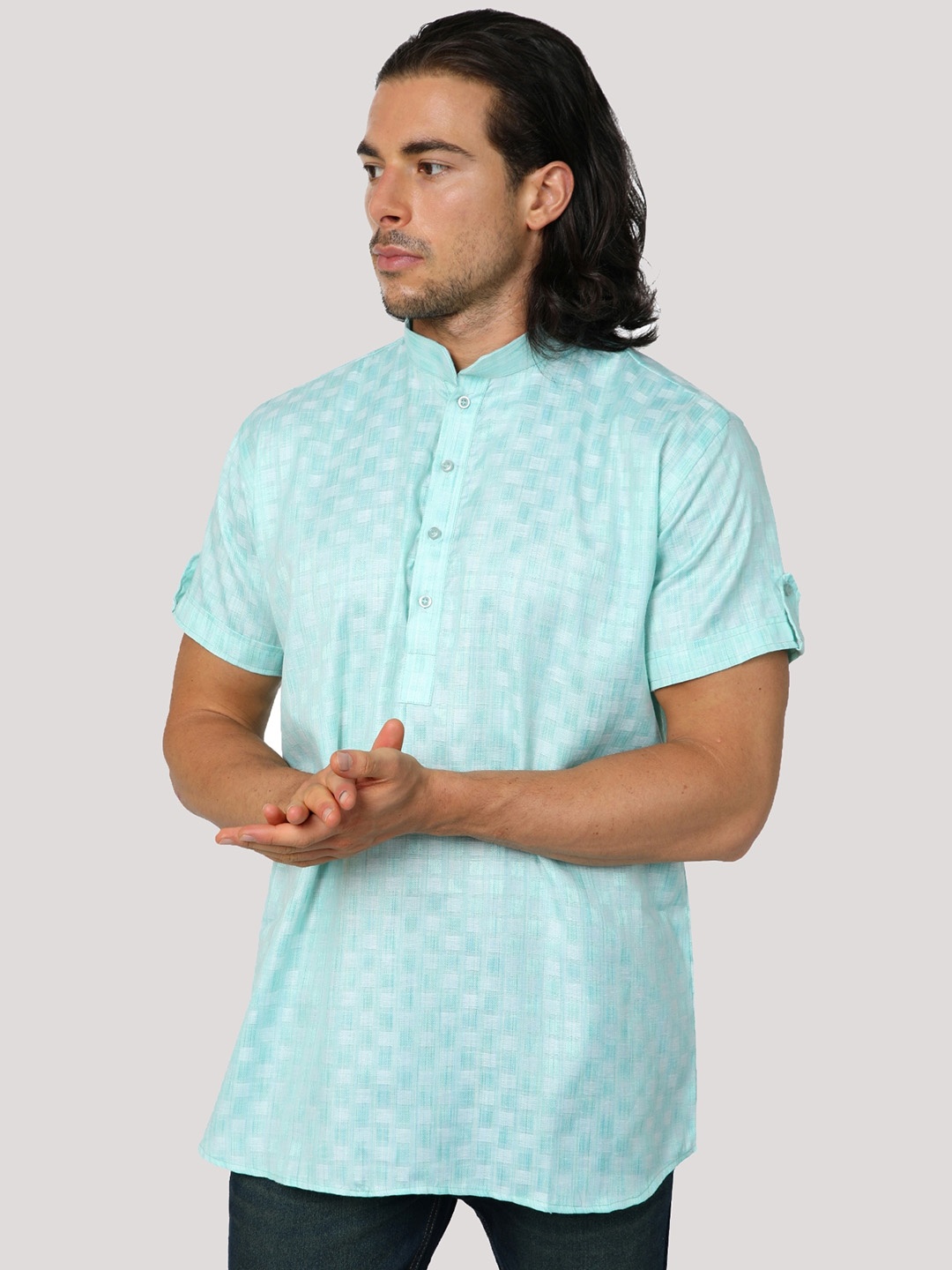 

MAG Abstract Woven Design Straight Kurta, Sea green