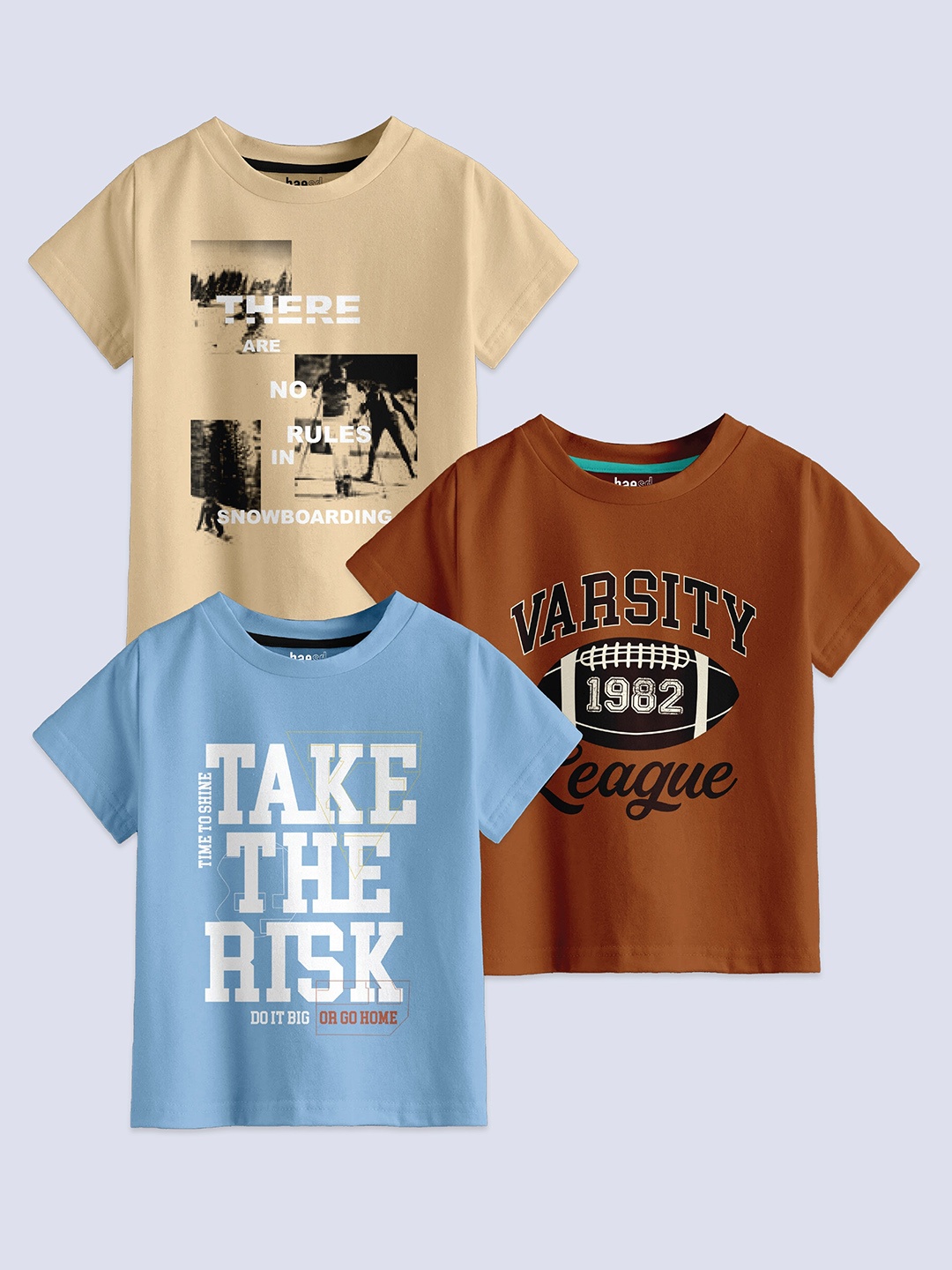 

BAESD Boys Pack Of 3 Typography Printed Pure Cotton T-shirt, Beige