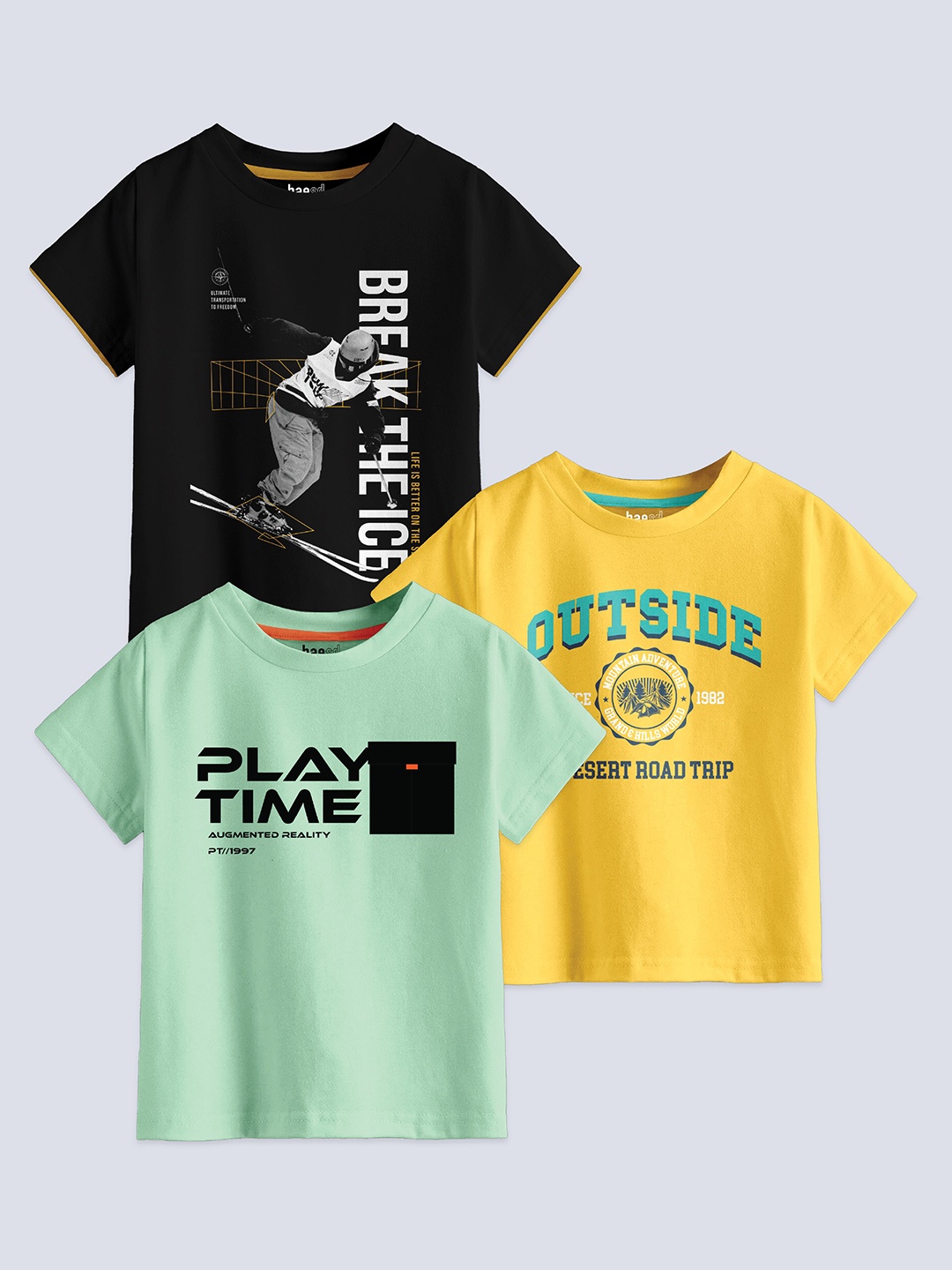 

BAESD Boys Pack Of 3 Typography Printed Pure Cotton T-shirt, Black