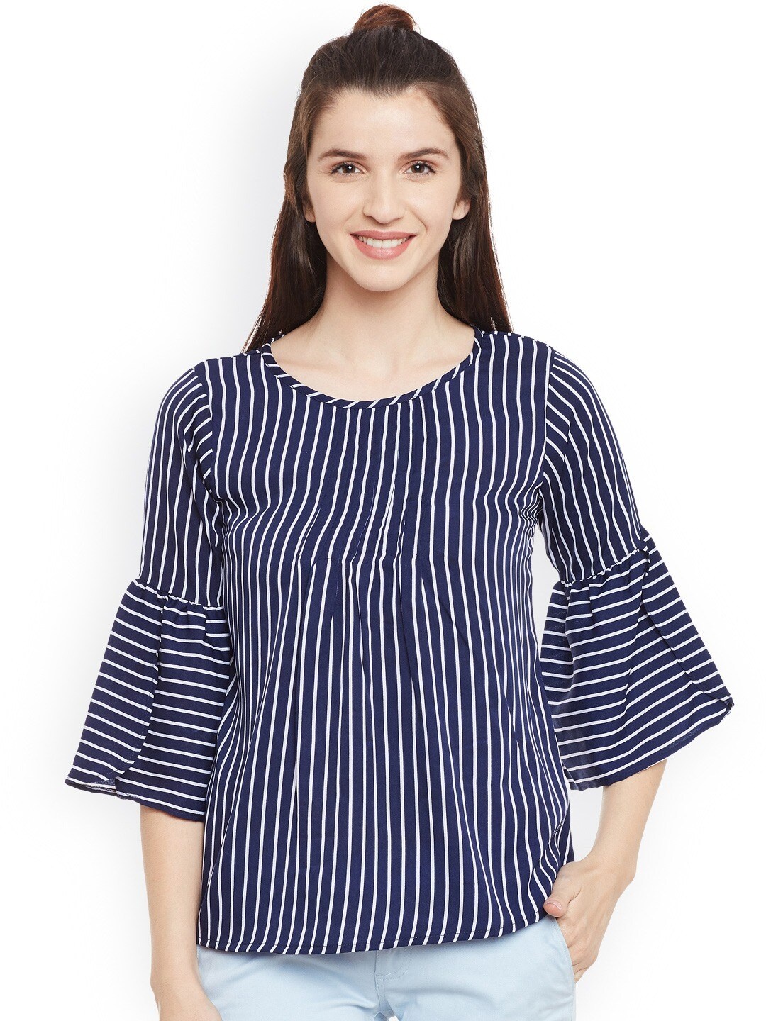 

BAESD Striped Bell Sleeve Top, Navy blue