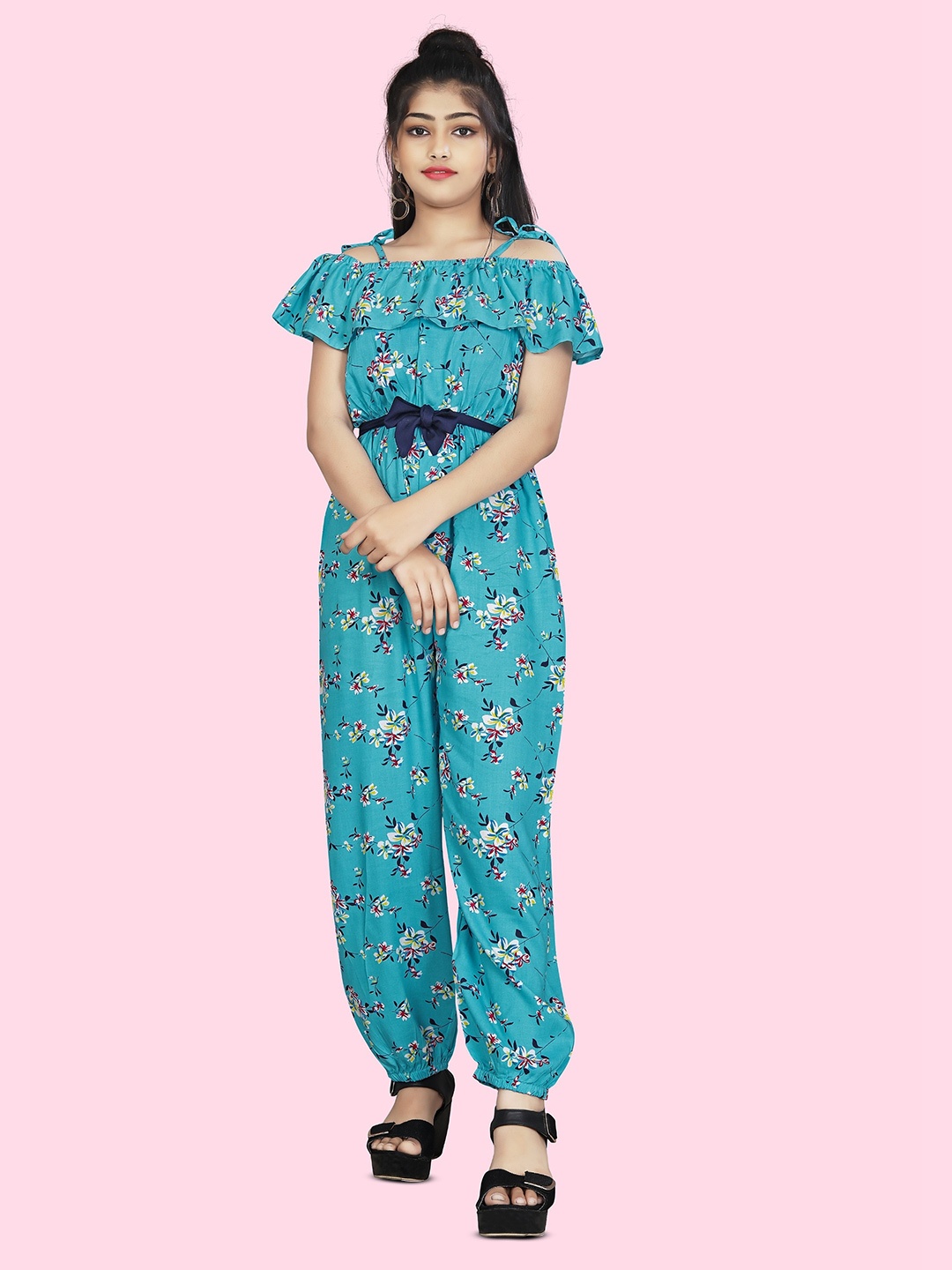 

BAESD Girls Floral Printed Basic Jumpsuit, Teal