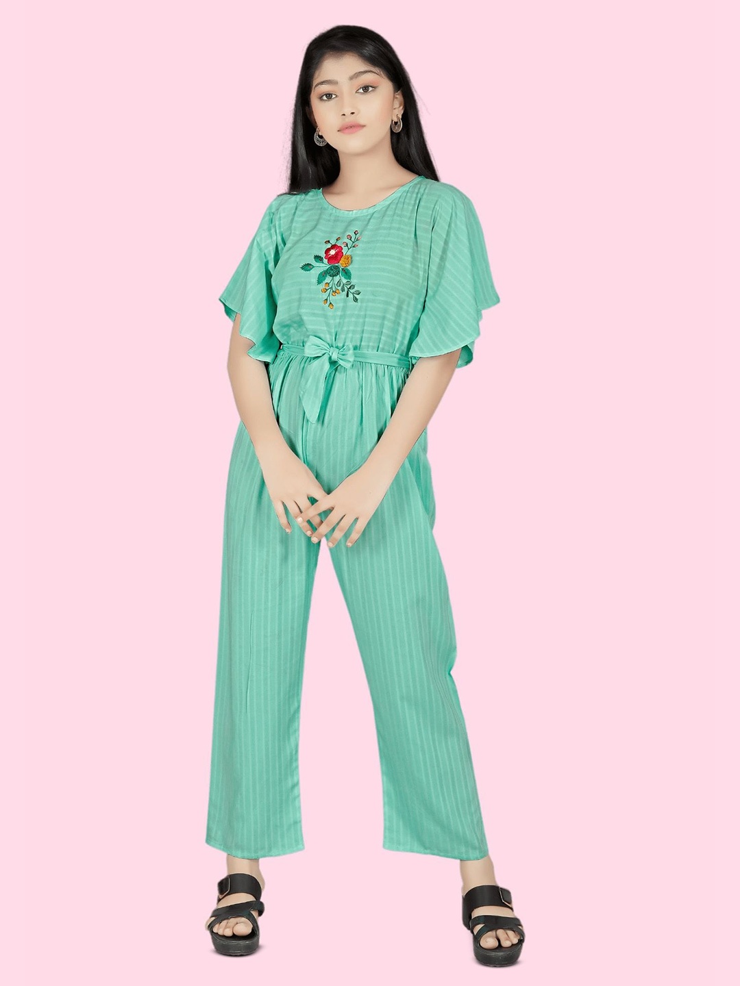 

BAESD Girls Printed Embroidered Detailed Basic Jumpsuit, Teal