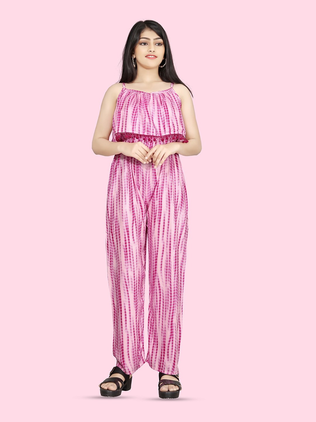 

BAESD Girls Printed Shoulder Straps Basic Jumpsuit, Pink