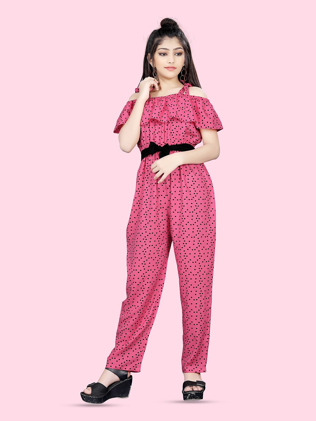 

BAESD Girls Polka Dots Printed Shoulder Straps Basic Jumpsuit, Pink