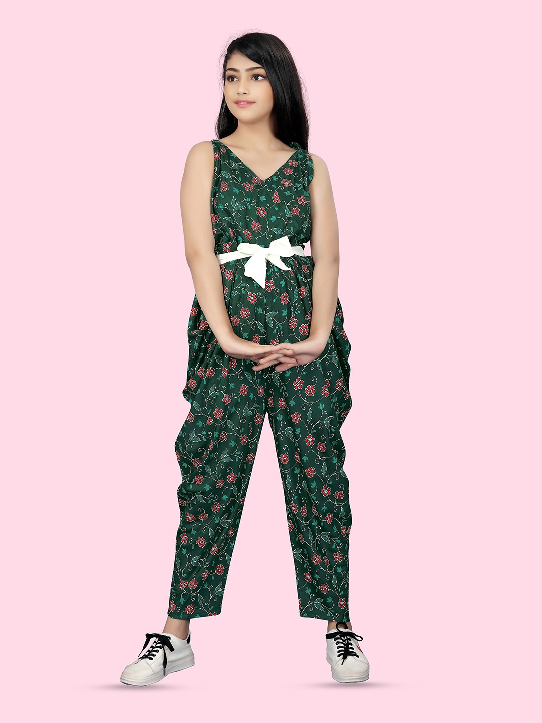 

BAESD Girls Floral Printed V-Neck Basic Jumpsuit, Green