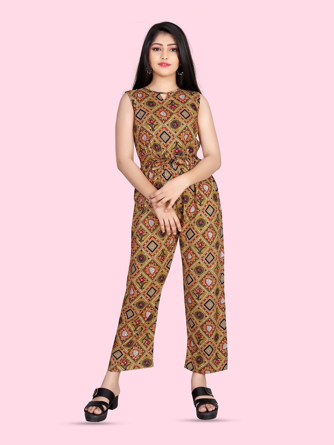 

BAESD Girls Printed Basic Jumpsuit, Beige
