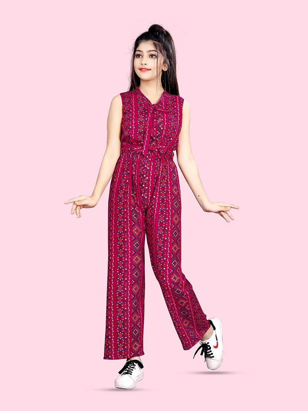 

BAESD Girls Bandhani Printed Basic Jumpsuit, Pink