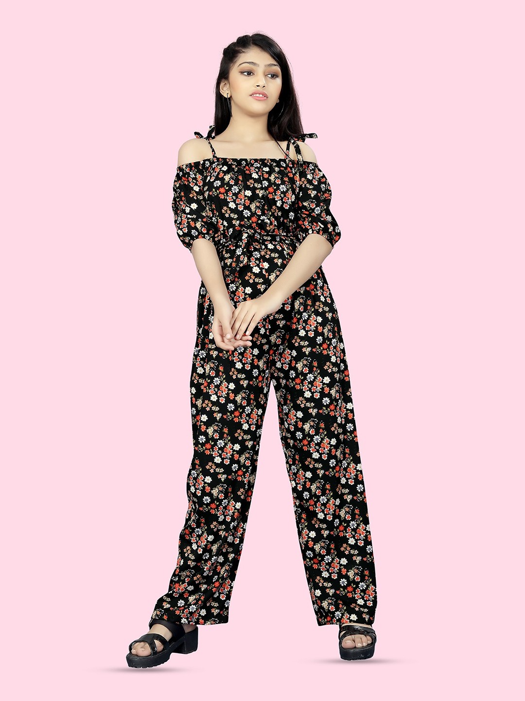 

BAESD Girls Floral Printed Basic Jumpsuit, Black