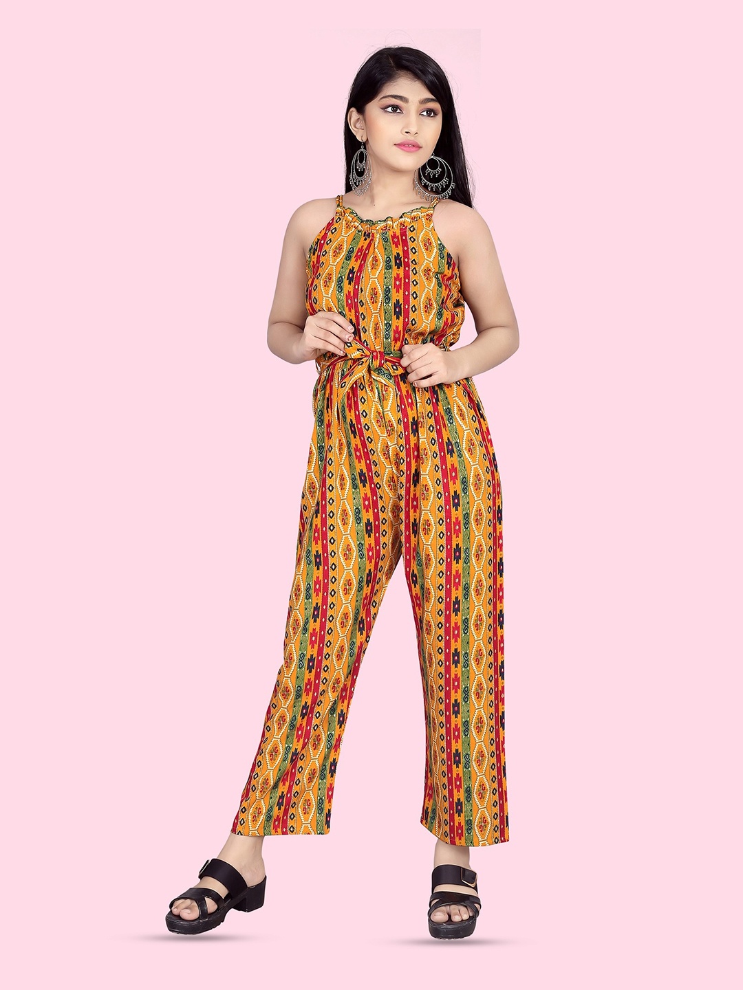 

BAESD Girls Ethnic Motifs Printed Basic Jumpsuit, Yellow