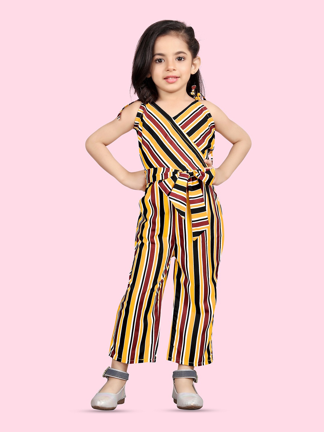 

BAESD Girls V Neck Waist Tie-Ups Basic Jumpsuit, Yellow