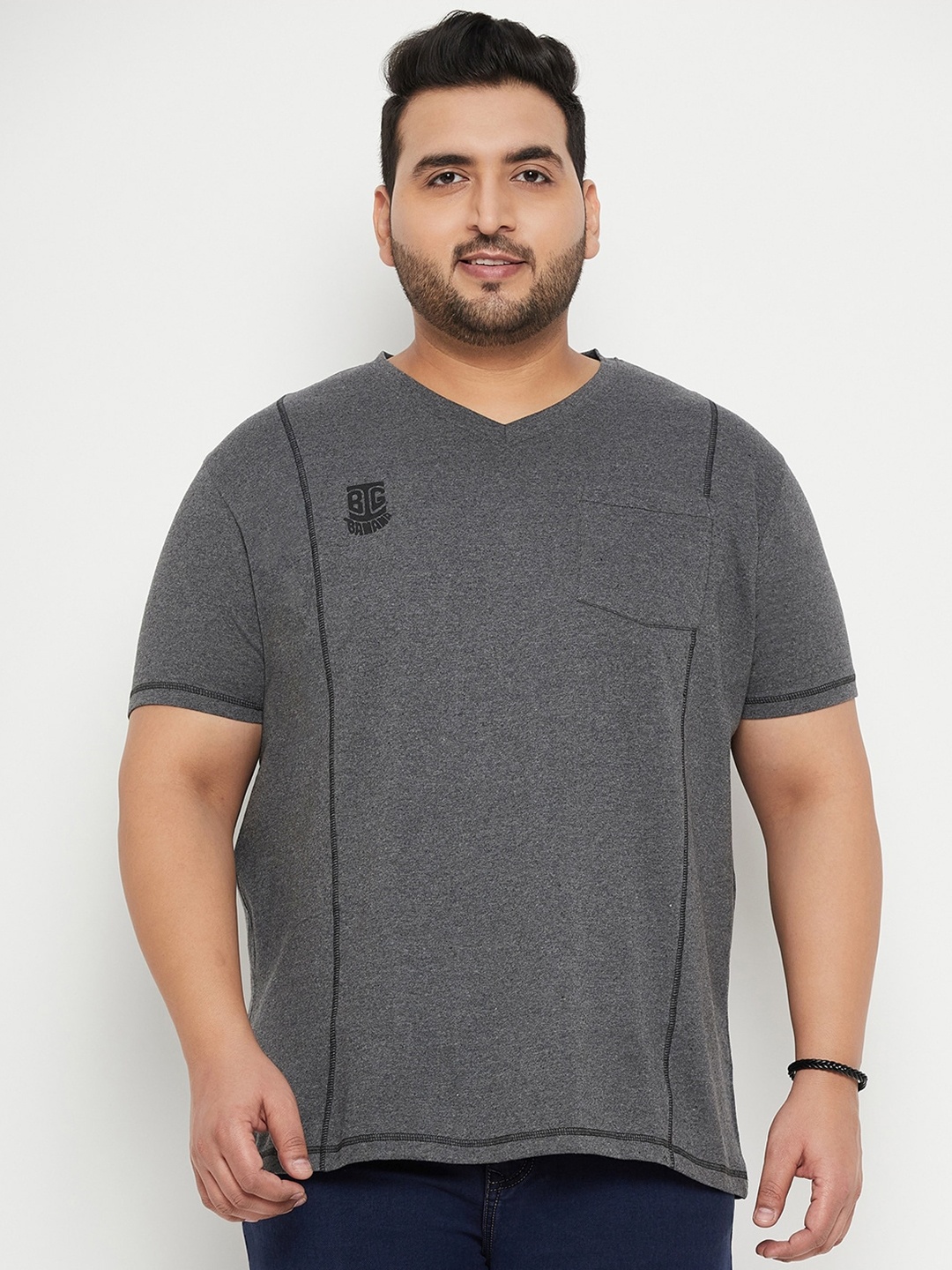 

bigbanana Plus Size V-Neck Cotton T-shirt, Grey