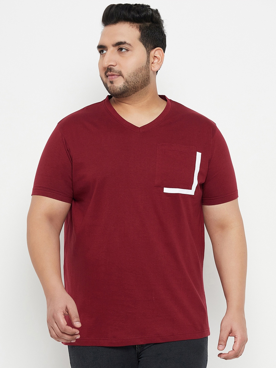 

bigbanana Men Plus Size V-Neck Cotton T-shirt, Maroon
