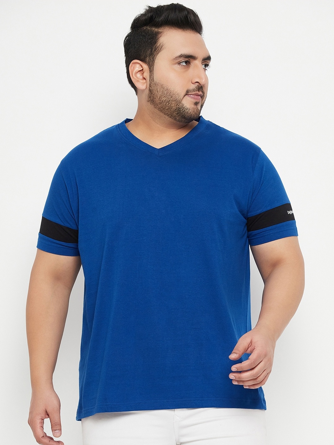 

bigbanana Plus Size V-Neck Bio Finish Pure Cotton T-shirt, Blue