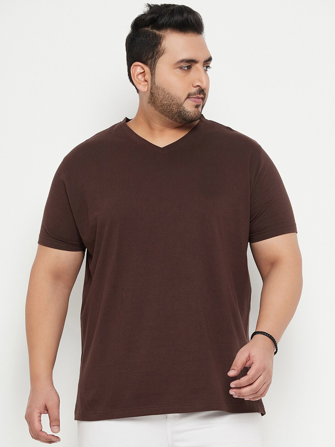 

bigbanana Men Plus Size Cotton V-Neck T-shirt, Brown