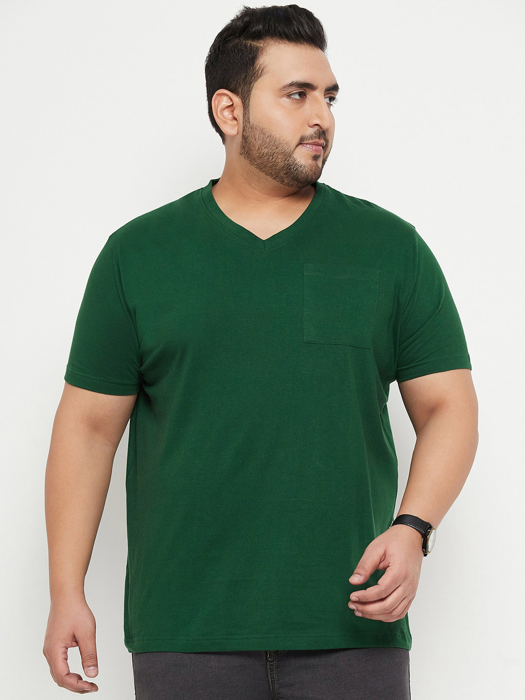 

bigbanana Plus Size V-Neck Cotton Bio Finish T-shirt, Green