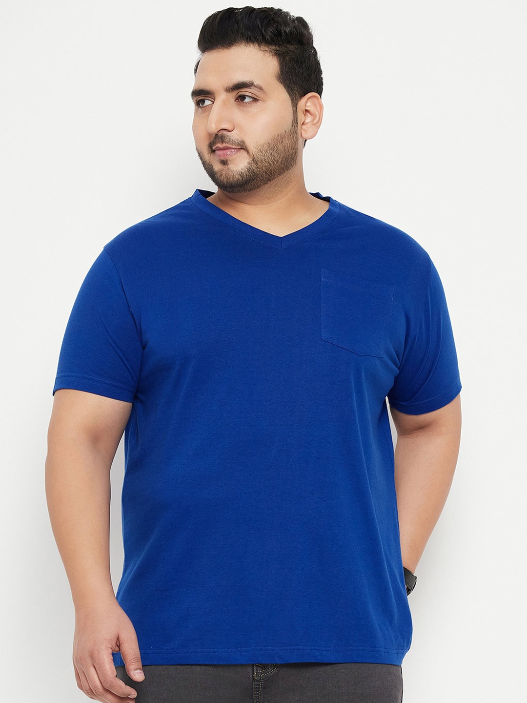 

bigbanana Plus Size V-Neck Bio Finish Pure Cotton T-shirt, Blue