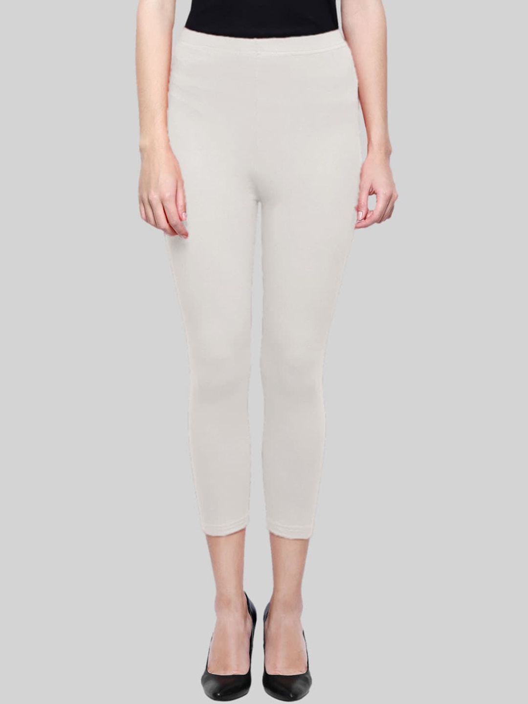 

SAUNDARYA Women Anti Pilling Calf-Length Stretch Fit Leggings, Off white