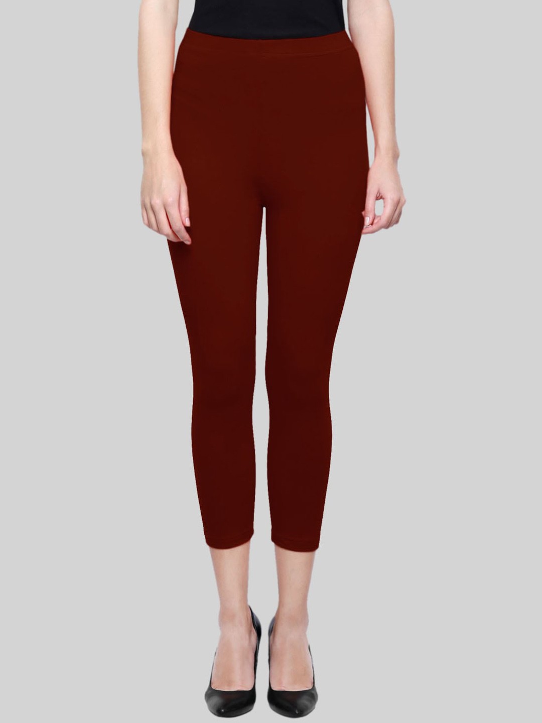 

SAUNDARYA Stretch Fit Ankle-Length Cotton Leggings, Maroon