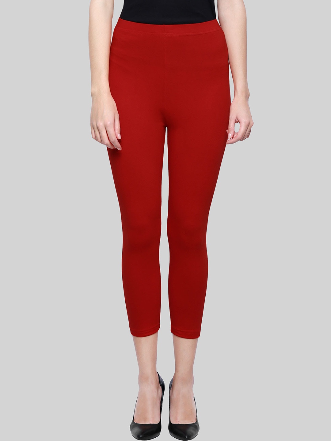 

SAUNDARYA Calf-Length Stretch Fit Leggings, Red