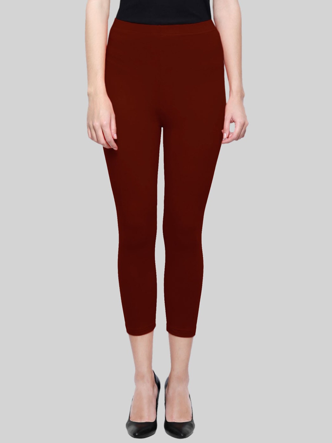 

SAUNDARYA Stretch-Fit Anti-Pilling Calf-Length Leggings, Maroon