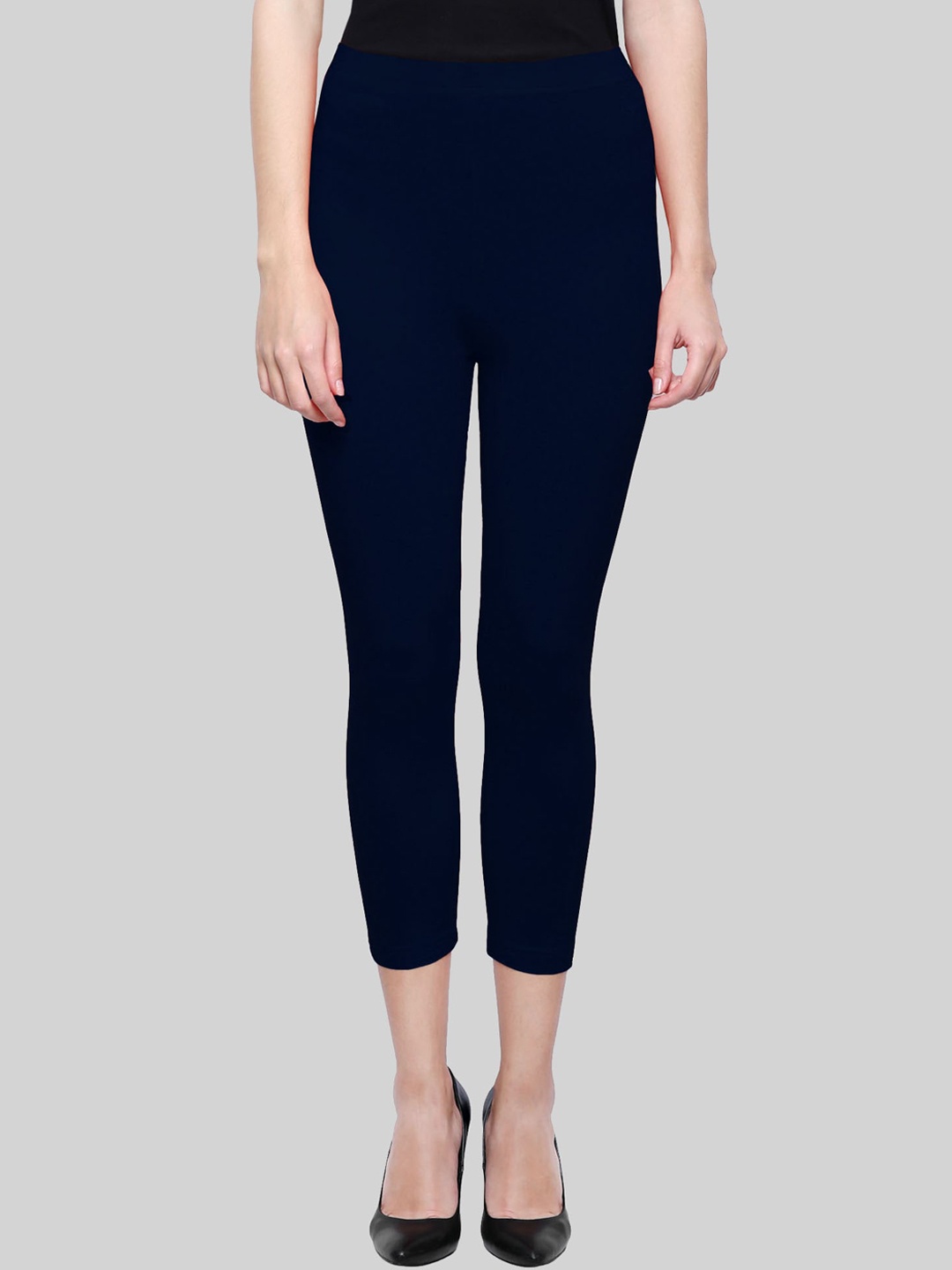 

SAUNDARYA Stretch Fit Calf-Length Cotton Leggings, Navy blue