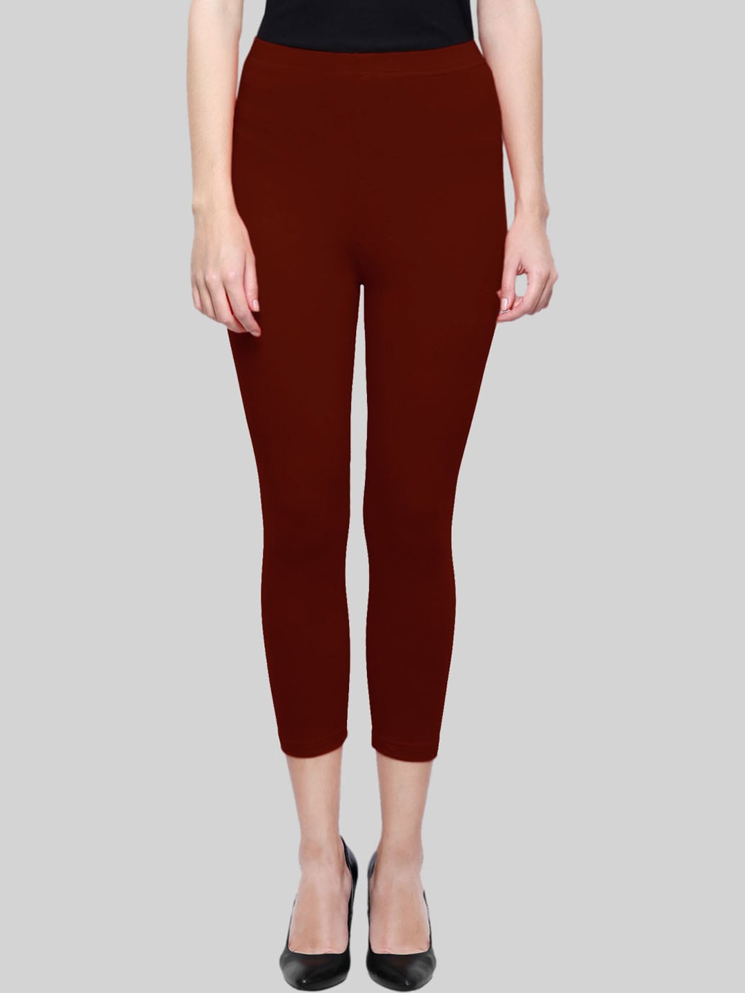

SAUNDARYA Women Anti Pilling Calf-Length Stretch Fit Leggings, Maroon