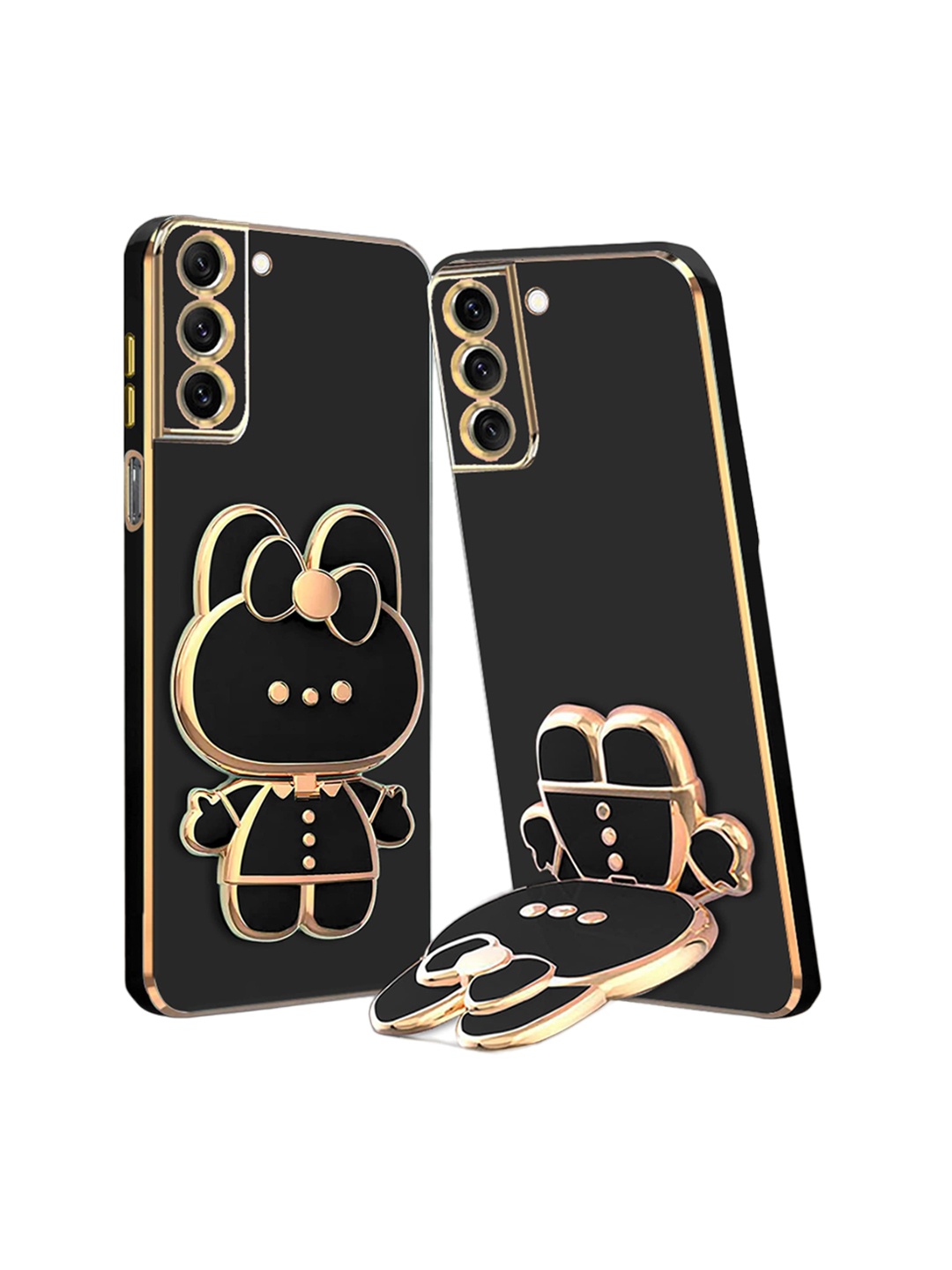 

Karwan 3D Cat Samsung S21FE Phone Back Case With Folding Mirror Holder, Black