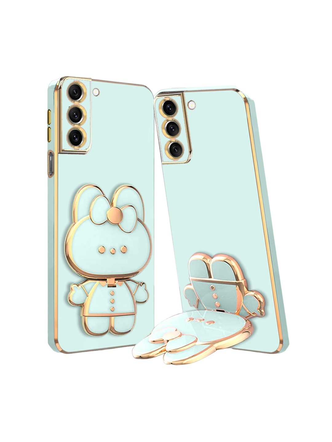 

Karwan 3D Cat Samsung S21FE Phone Back Case With Folding Mirror Holder, Green