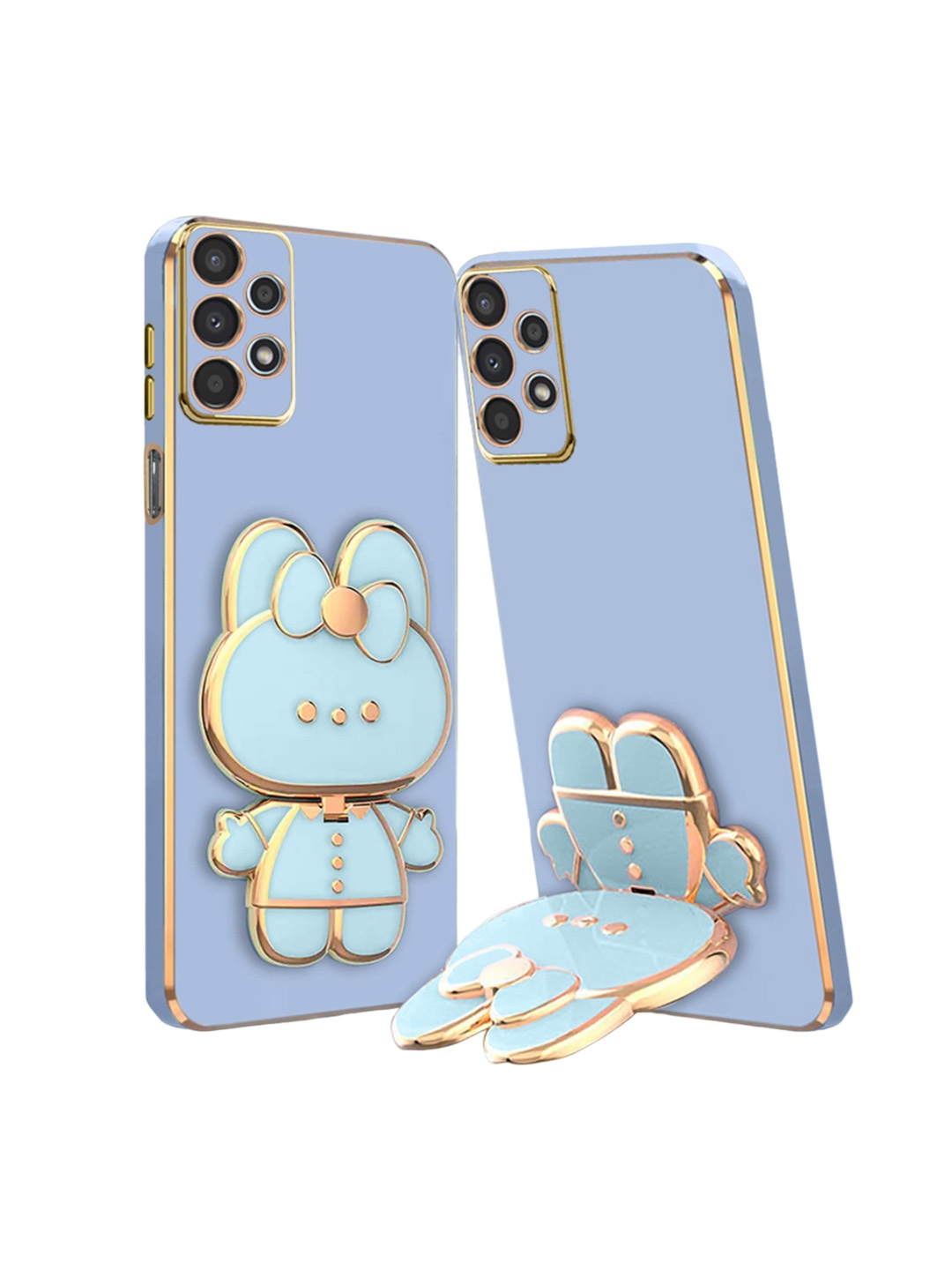 

Karwan Samsung A32 3D Cat Compatible Phone Back Case With Folding Mirror Holder, Blue