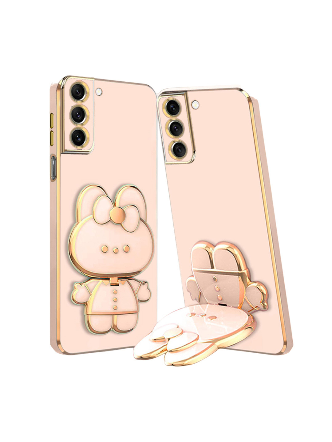 

Karwan Samsung S22 3D Cat Compatible Phone Back Case With Folding Mirror Holder, Peach