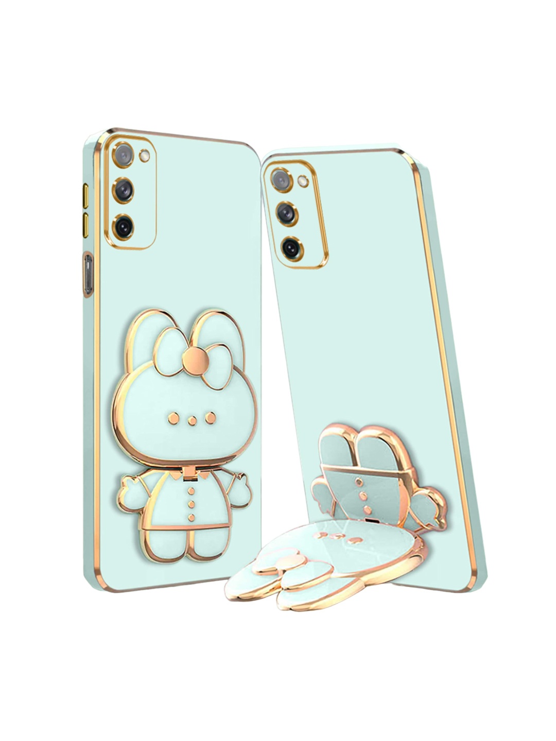 

Karwan Samsung S20FE 3D Cat Phone Back Case With Folding Mirror Holder, Sea green