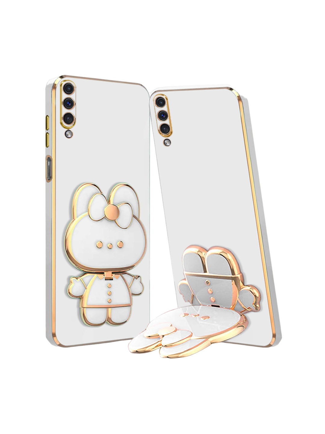 

Karwan Samsung A50 3D Cat Compatible Phone Back Case With Folding Mirror Holder, White