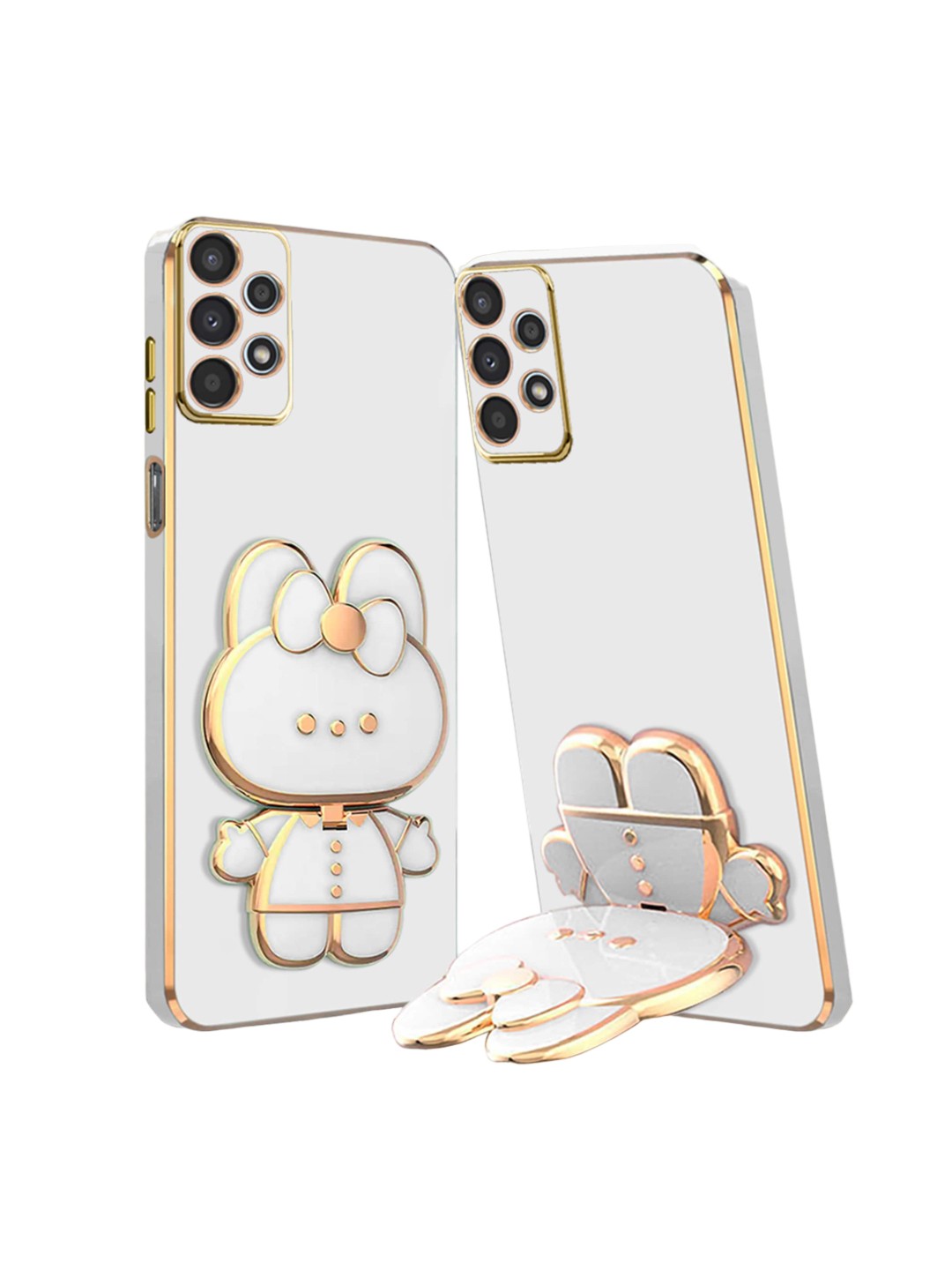 

Karwan Samsung A73 3D Cat Compatible Phone Back Case With Folding Mirror Holder, White