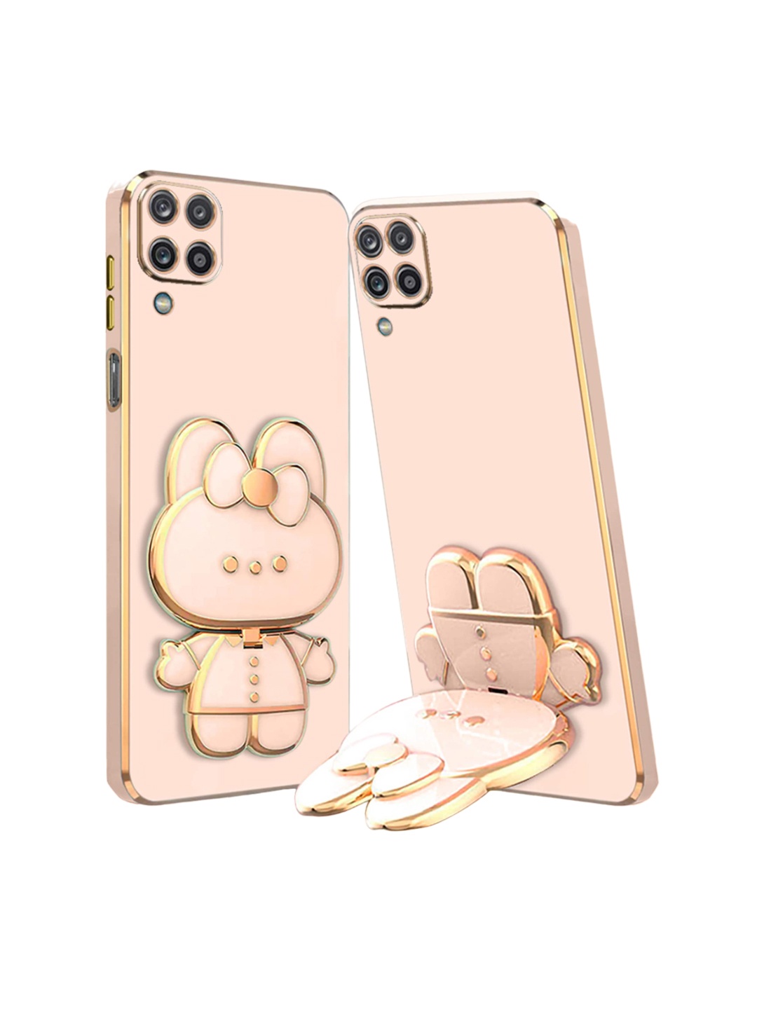 

Karwan 3D Cat Samsung A12 Phone Back Case With Folding Mirror Holder, Pink