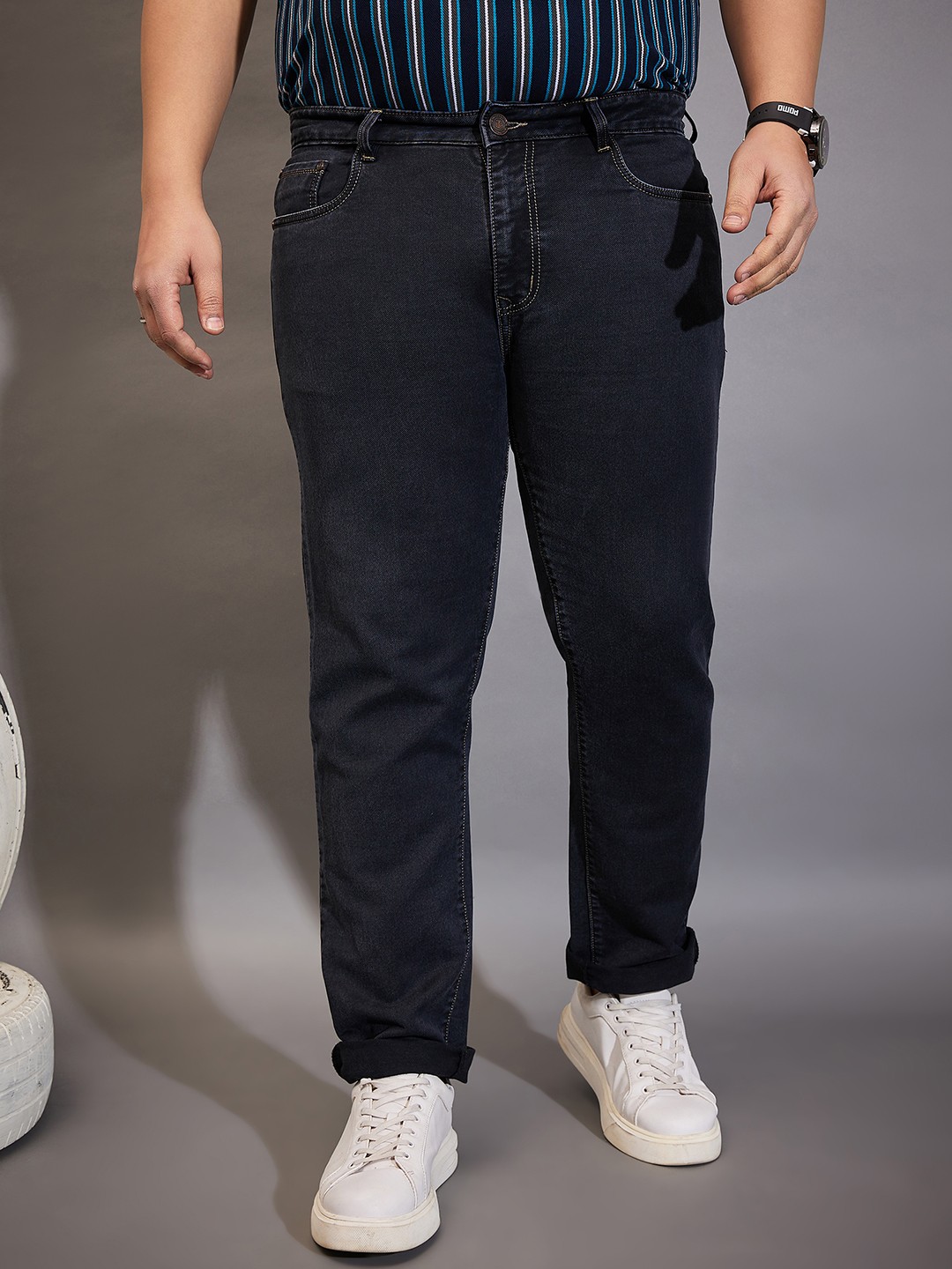 

bigbanana Men Plus Size Mid-Rise Clean Look Stretchable Jeans, Black