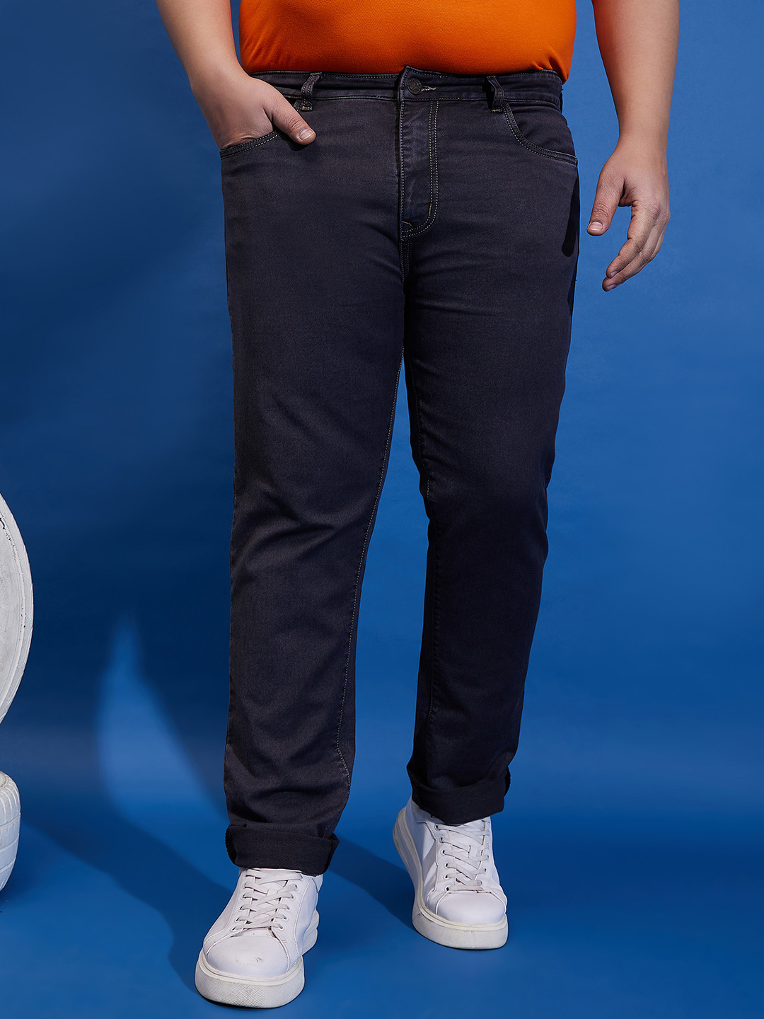 

bigbanana Men Plus Size Mid-Rise Clean Look Stretchable Jeans, Grey