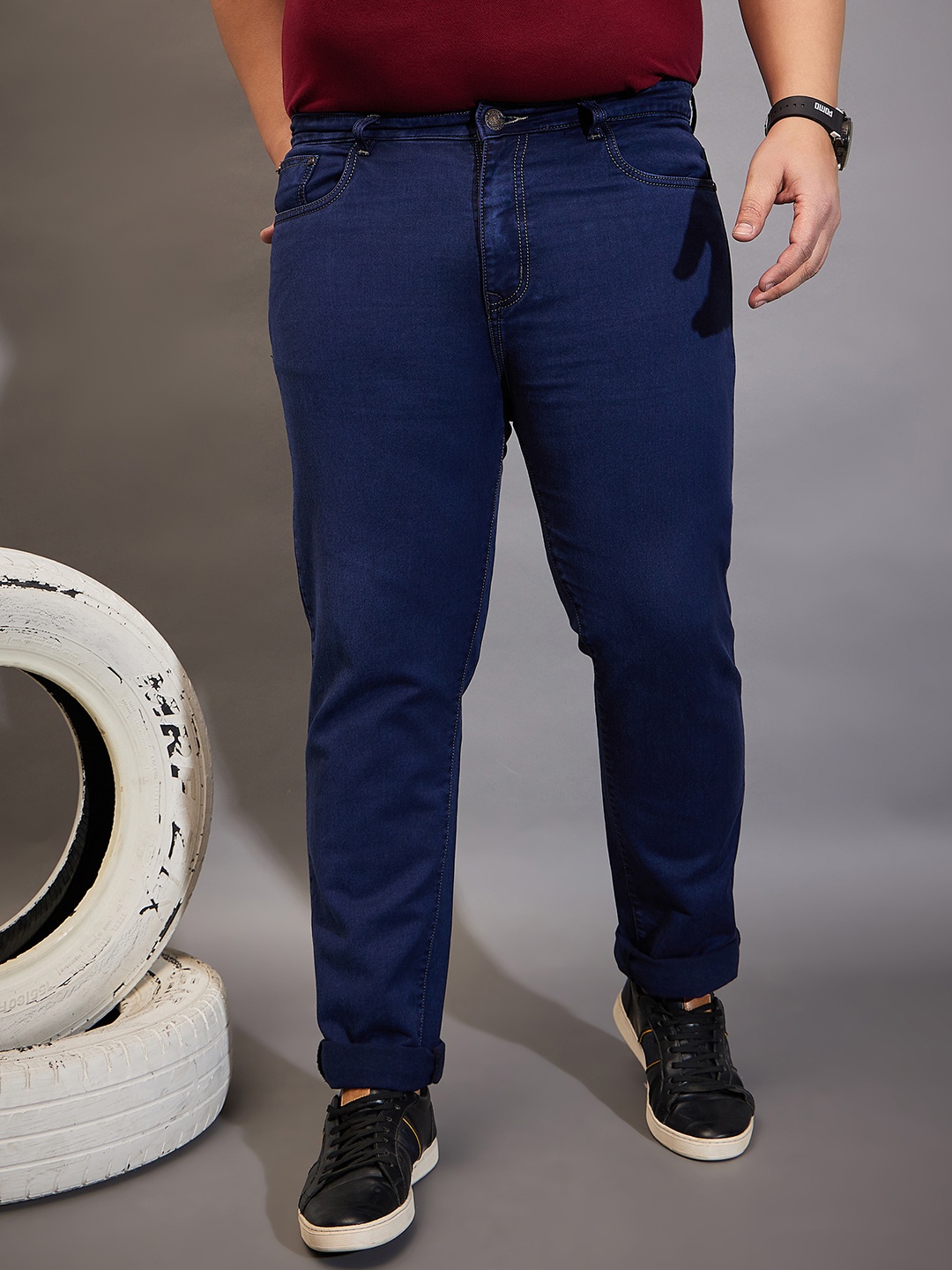 

bigbanana Men Plus Size Mid-Rise Clean Look Stretchable Jeans, Navy blue