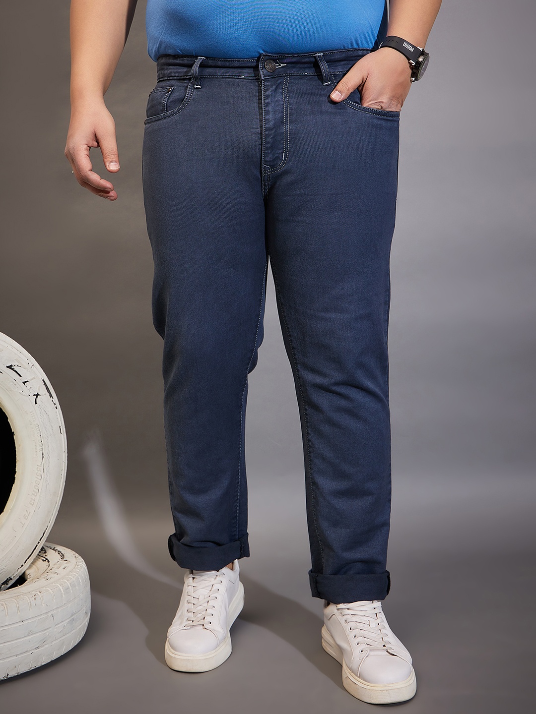 

bigbanana Men Plus Size Mid-Rise Clean Look Stretchable Jeans, Blue