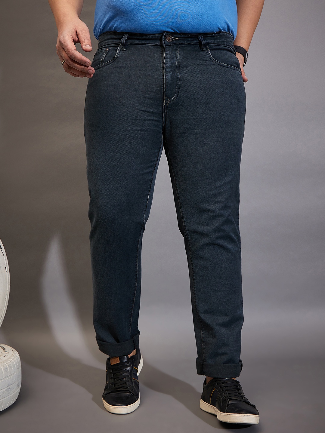 

bigbanana Men Plus Size Mid-Rise Clean Look Stretchable Jeans, Charcoal