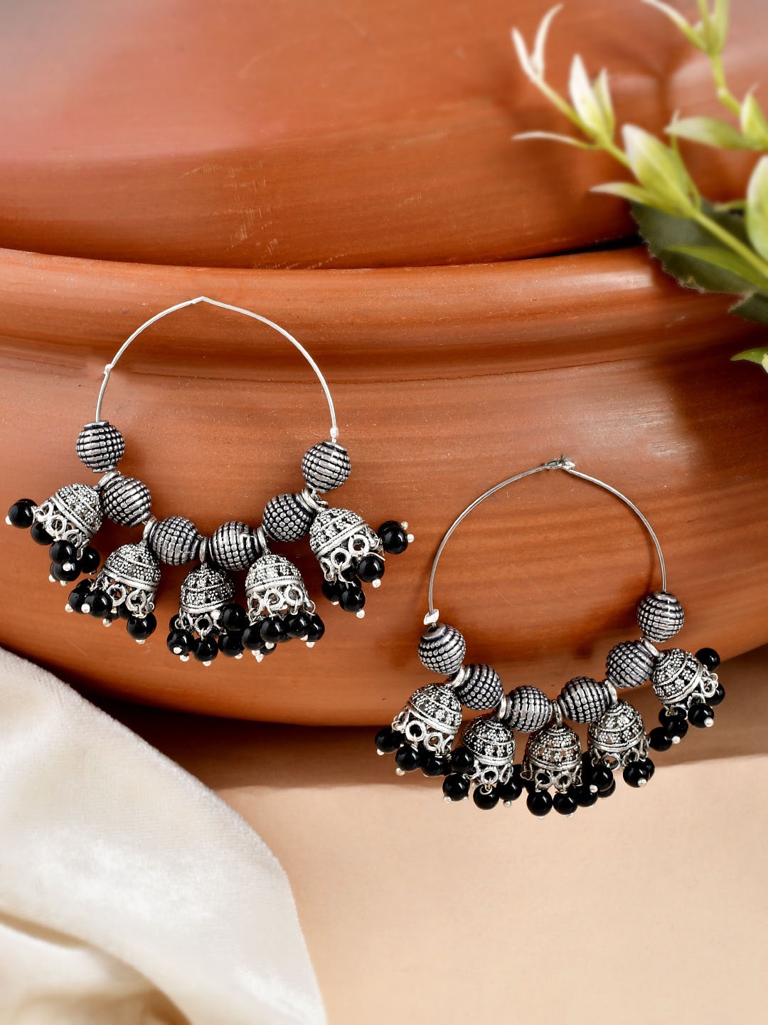 

Shoshaa Silver-Plated Circular Jhumkis