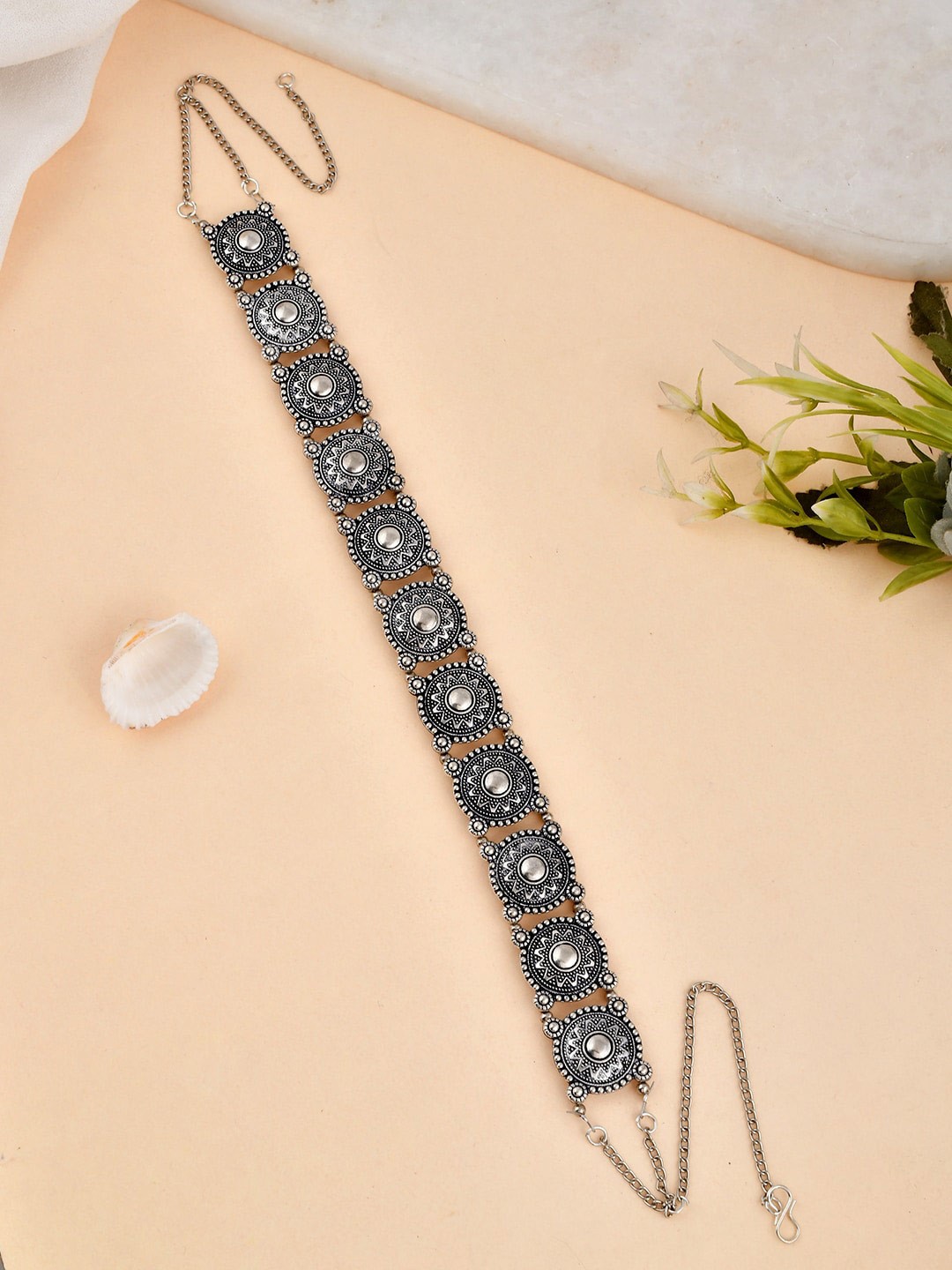 

Shoshaa Silver-Plated Oxidised Choker Necklace
