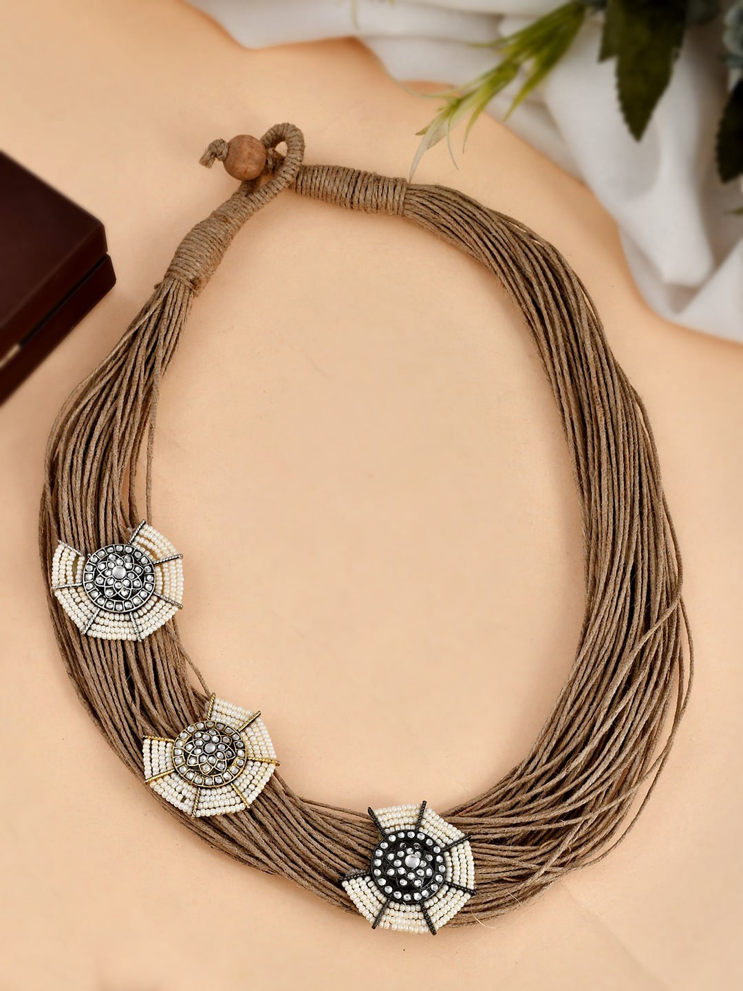 

Shoshaa Silver-Plated Kundan Studded & Beaded Layered Necklace
