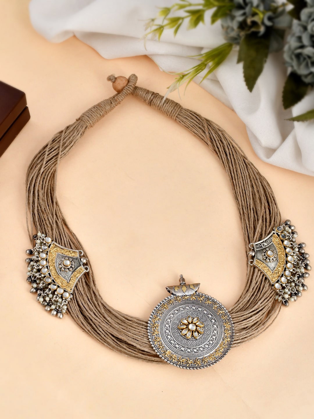 

Shoshaa Silver-Plated Kundan Studded & Beaded Layered Necklace