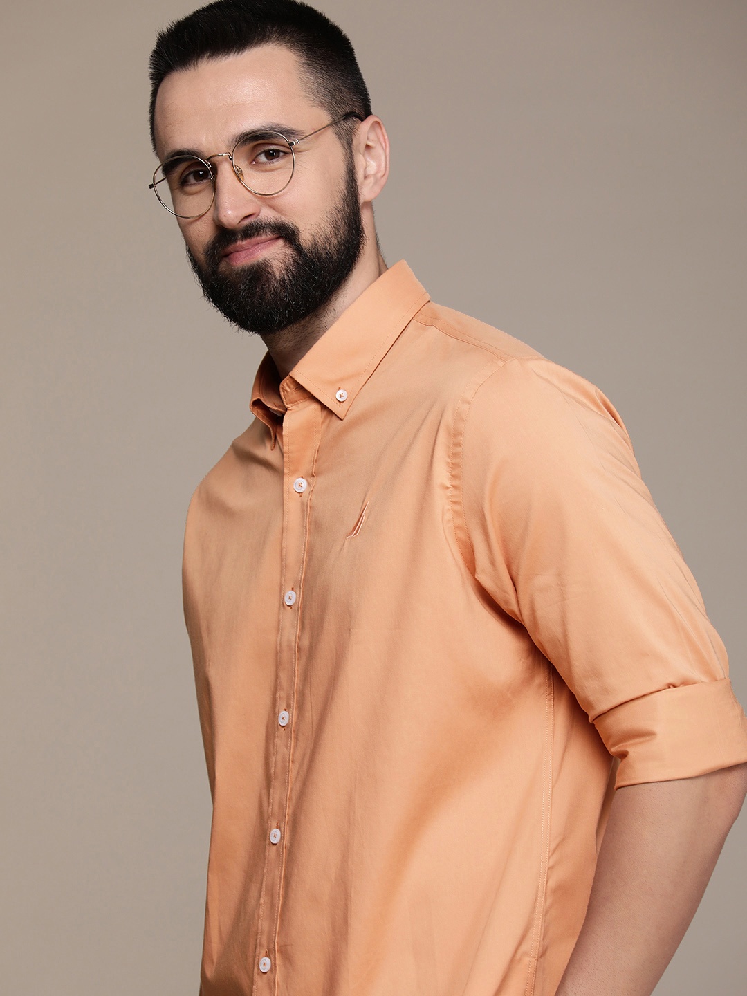 

Nautica Classic Fit Pure Cotton Opaque Casual Shirt, Peach