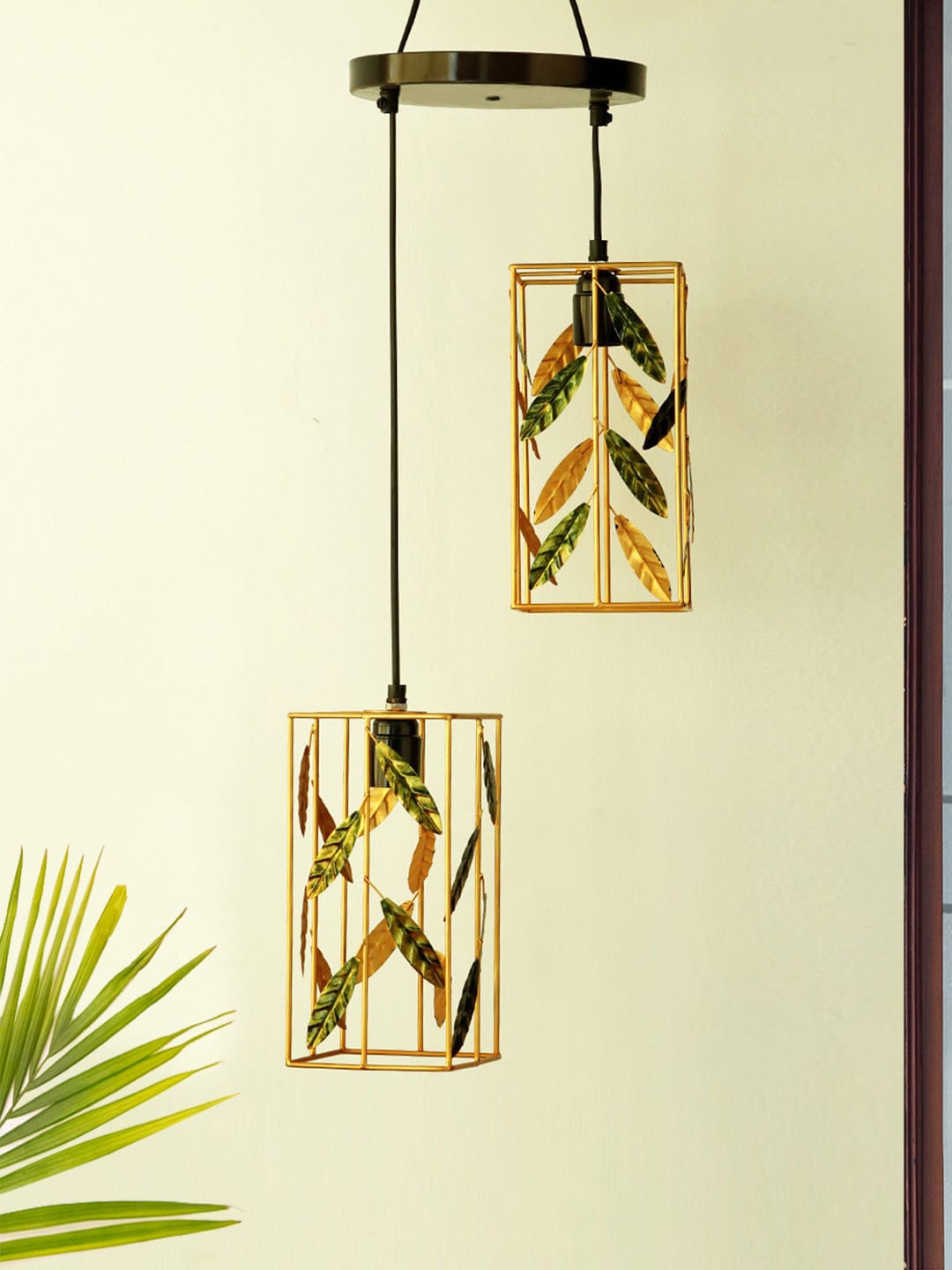 

ExclusiveLane Golden & Green Chandelier With Hanging Lamp, Beige