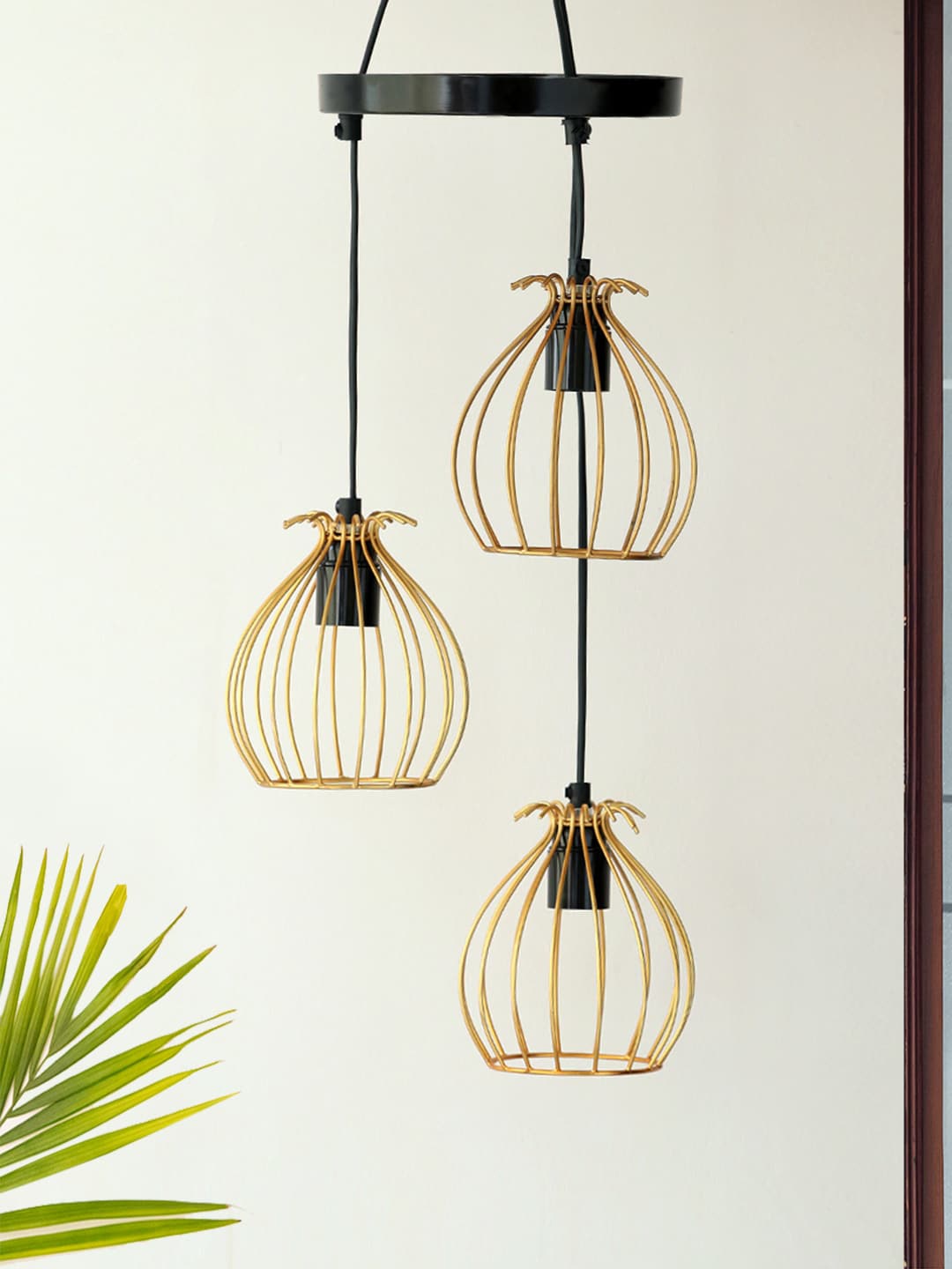 

ExclusiveLane Golden Chandelier With Hanging Lamp Shades, Gold